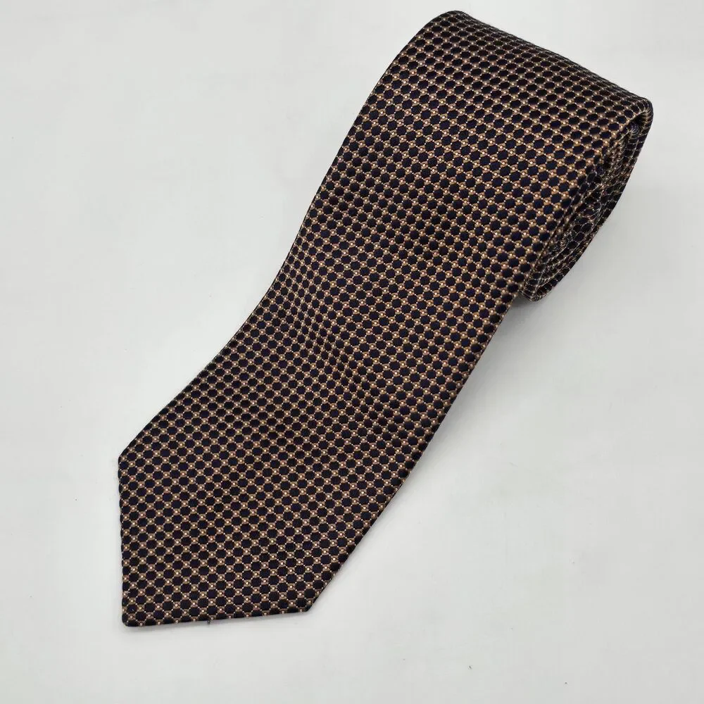 Cremieux Collection Handmade Silk Tie Navy Copper/Orange Repeating Geometric